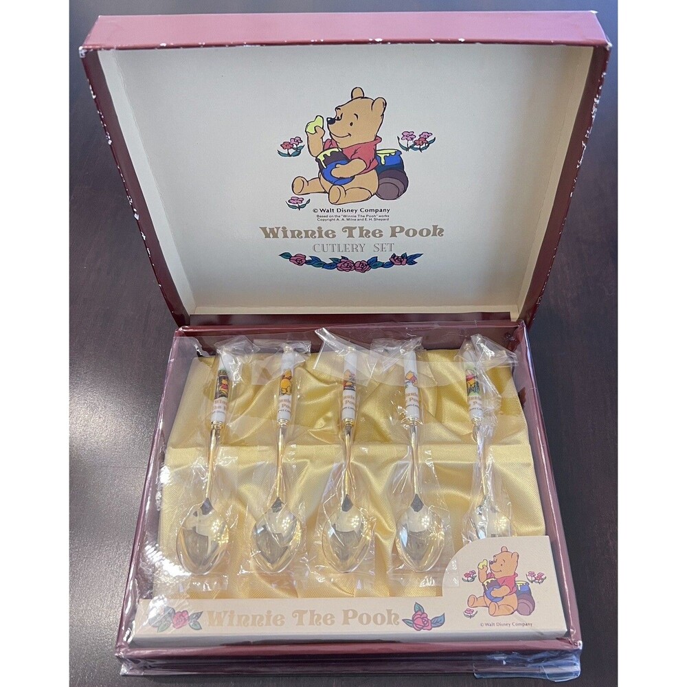 Rare‎ New Winnie the Pooh Gold Spoon Cutlery Set Gift Boxed